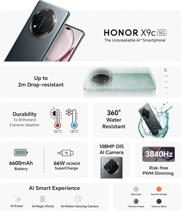 HONOR X9c 5G 12GB RAM 256GB Dual SIM Titanium Black With Free Gifts - UAE Version - Image 3